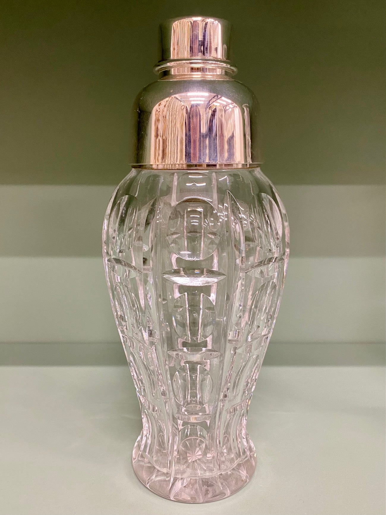 Beautiful Cut Crystal Cocktail Shaker with Silver Plated Lid