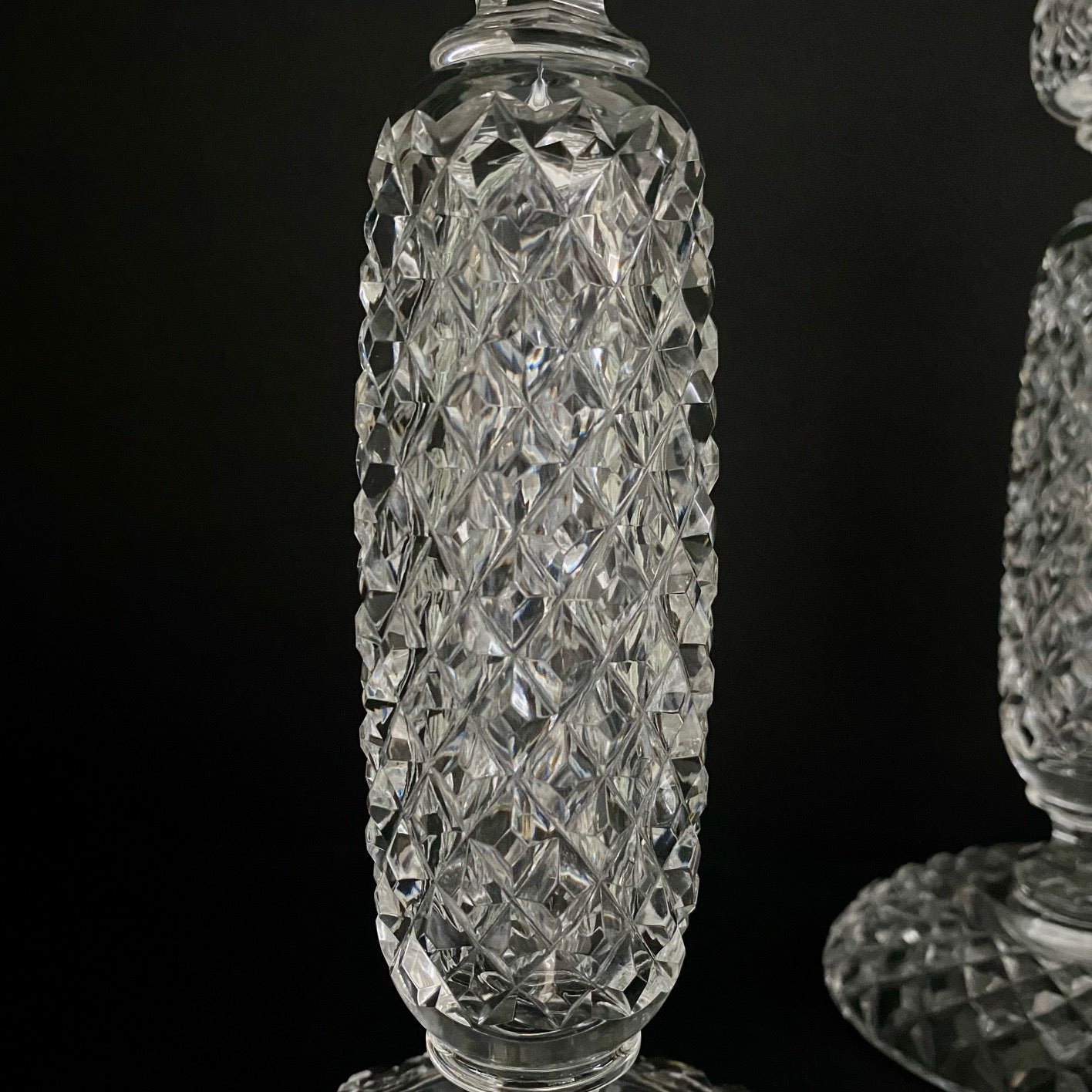 Pair Heavily Cut Glass Candlesticks