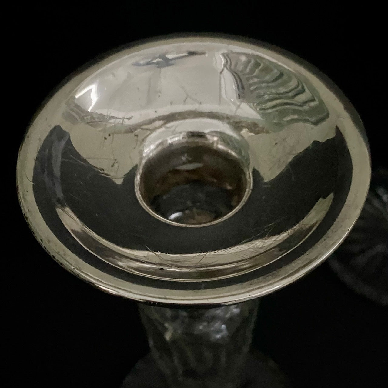 Pair Fabulous Tall Crystal Silver Topped Candlesticks