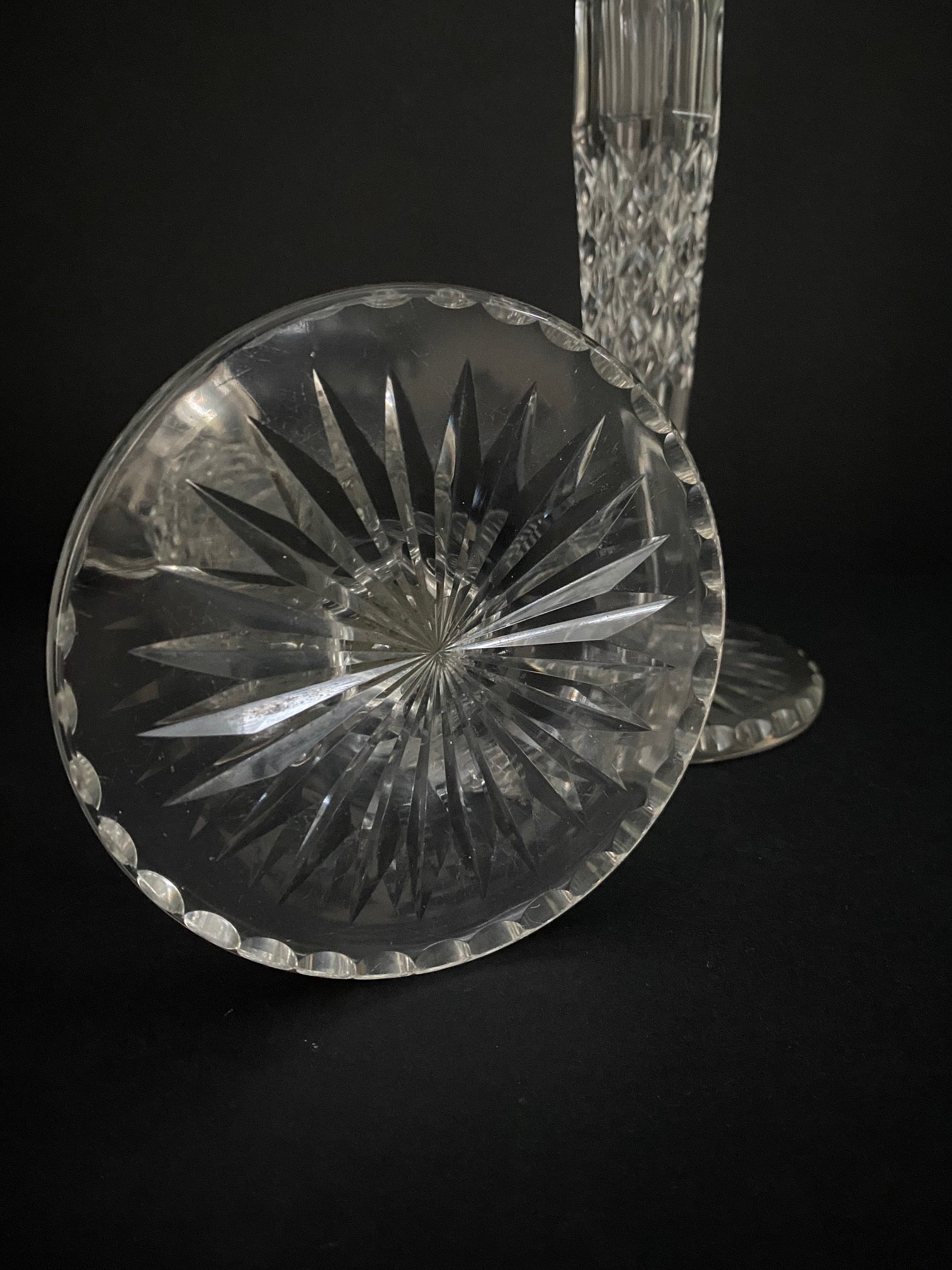 Pair Fabulous Tall Crystal Silver Topped Candlesticks