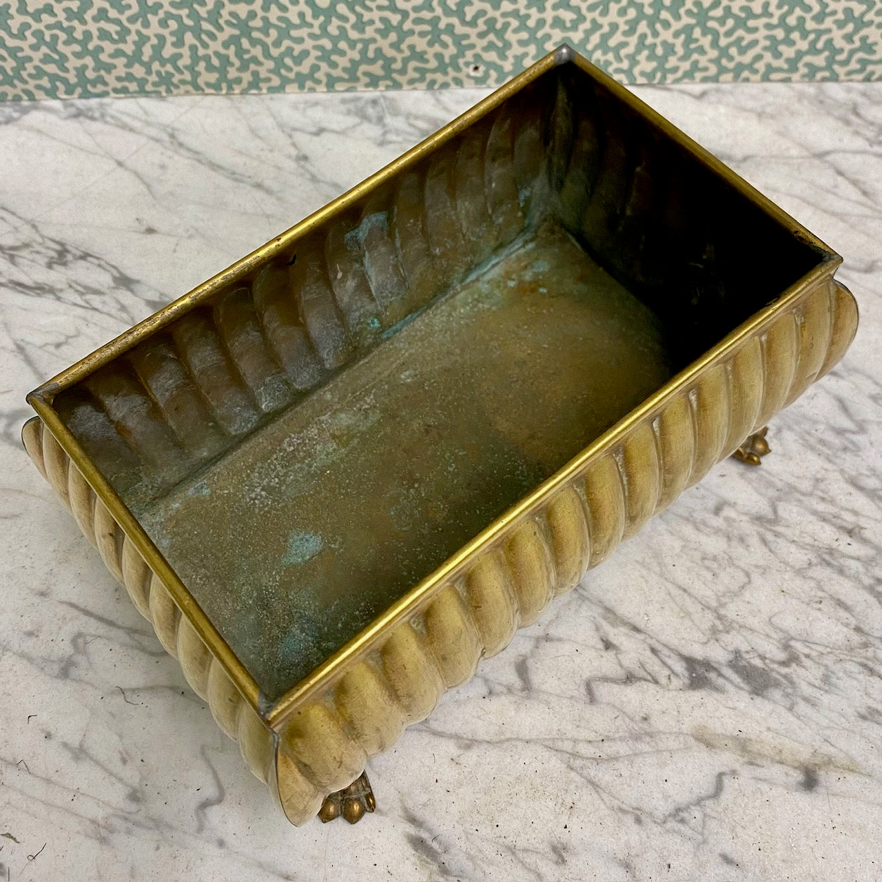 Pretty Small Vintage Brass Planter with Fluted Sides and Lions Paw Feet