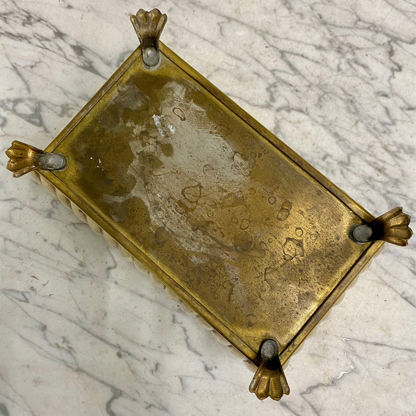 Pretty Small Vintage Brass Planter with Fluted Sides and Lions Paw Feet