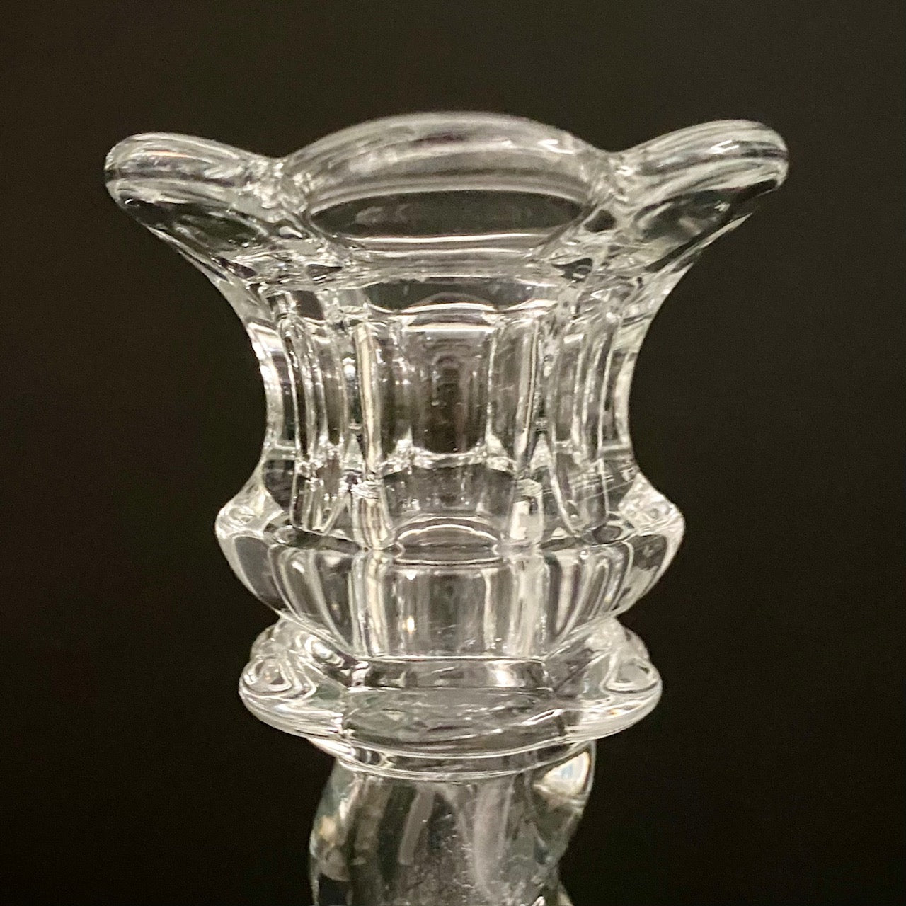 Pair Vintage Glass Candlesticks with Twisted Stem and Scalloped top and base