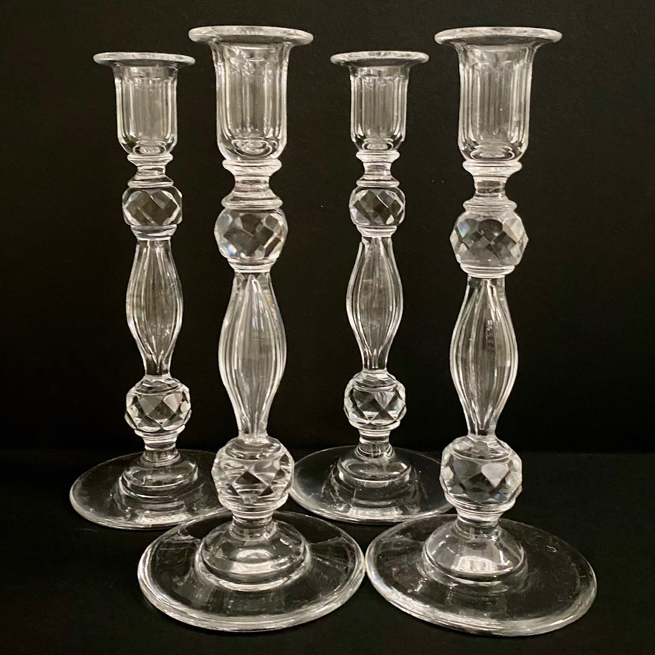 Pair 1920's Fabulous Tall Crystal Candlesticks