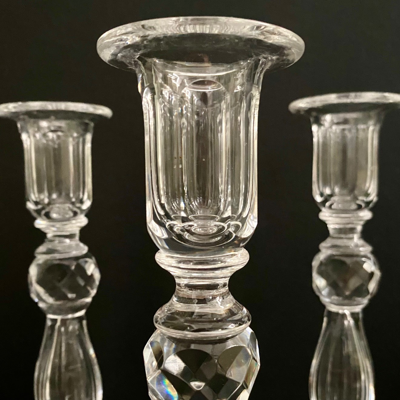 Pair 1920's Fabulous Tall Crystal Candlesticks