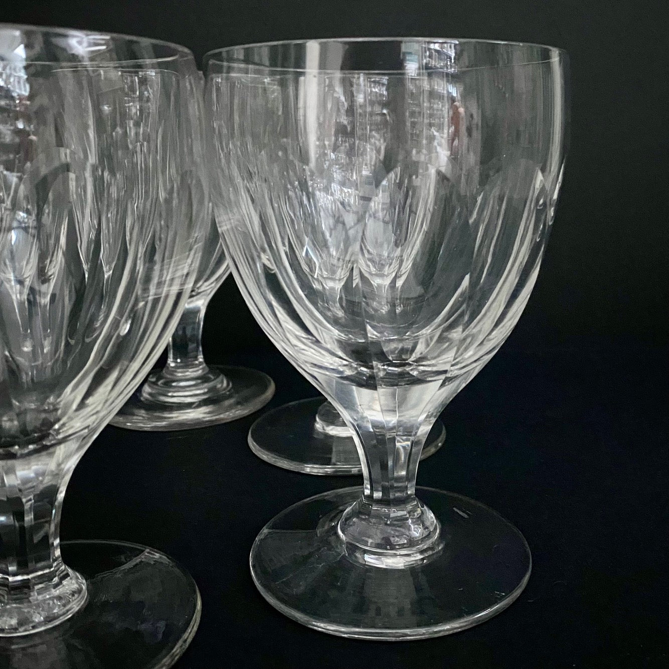 Large Early Victorian Crystal Wine Goblets Set of 6