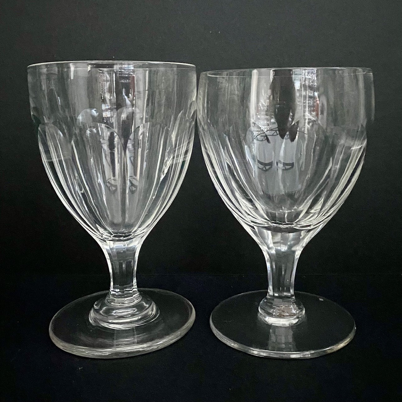 Large Early Victorian Crystal Wine Goblets Set of 6