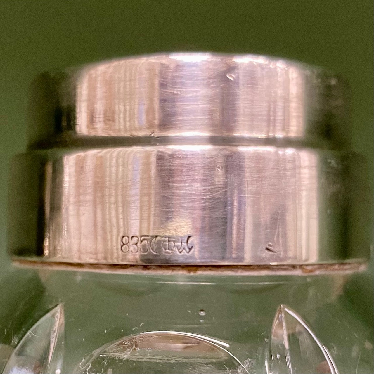 1950's Cut Crystal Cocktail Shaker with hallmarked Silver Lid