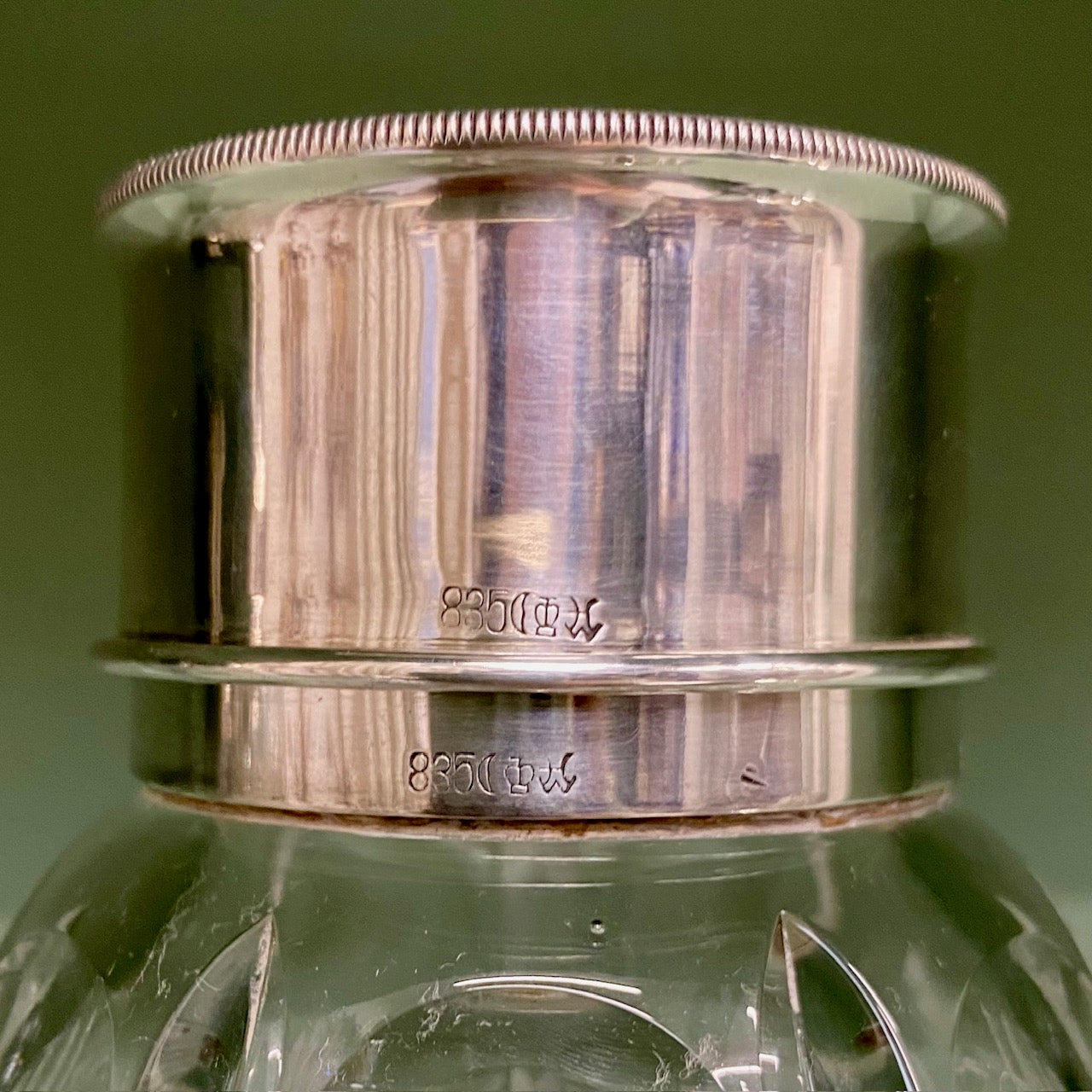 1950's Cut Crystal Cocktail Shaker with hallmarked Silver Lid