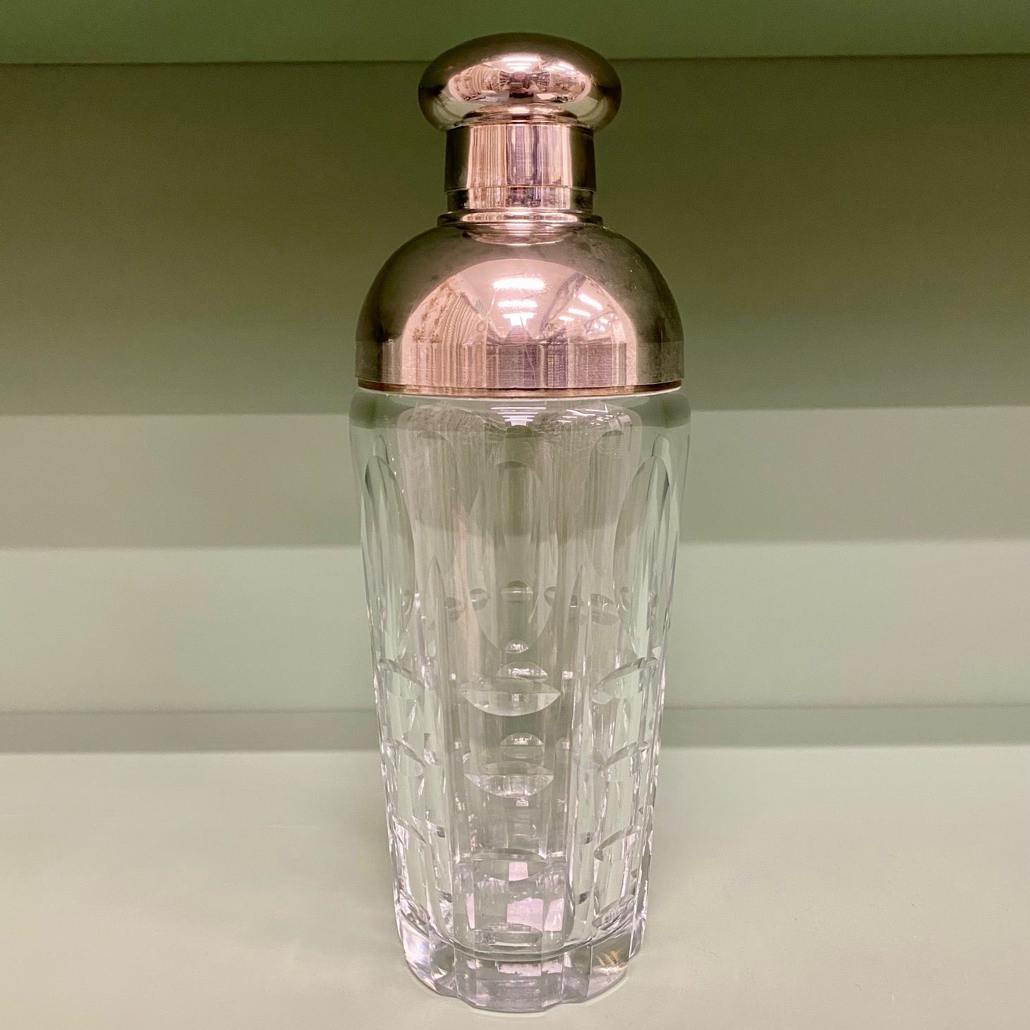 Cut Glass Cocktail Shaker with Silver Plated Domed Lid