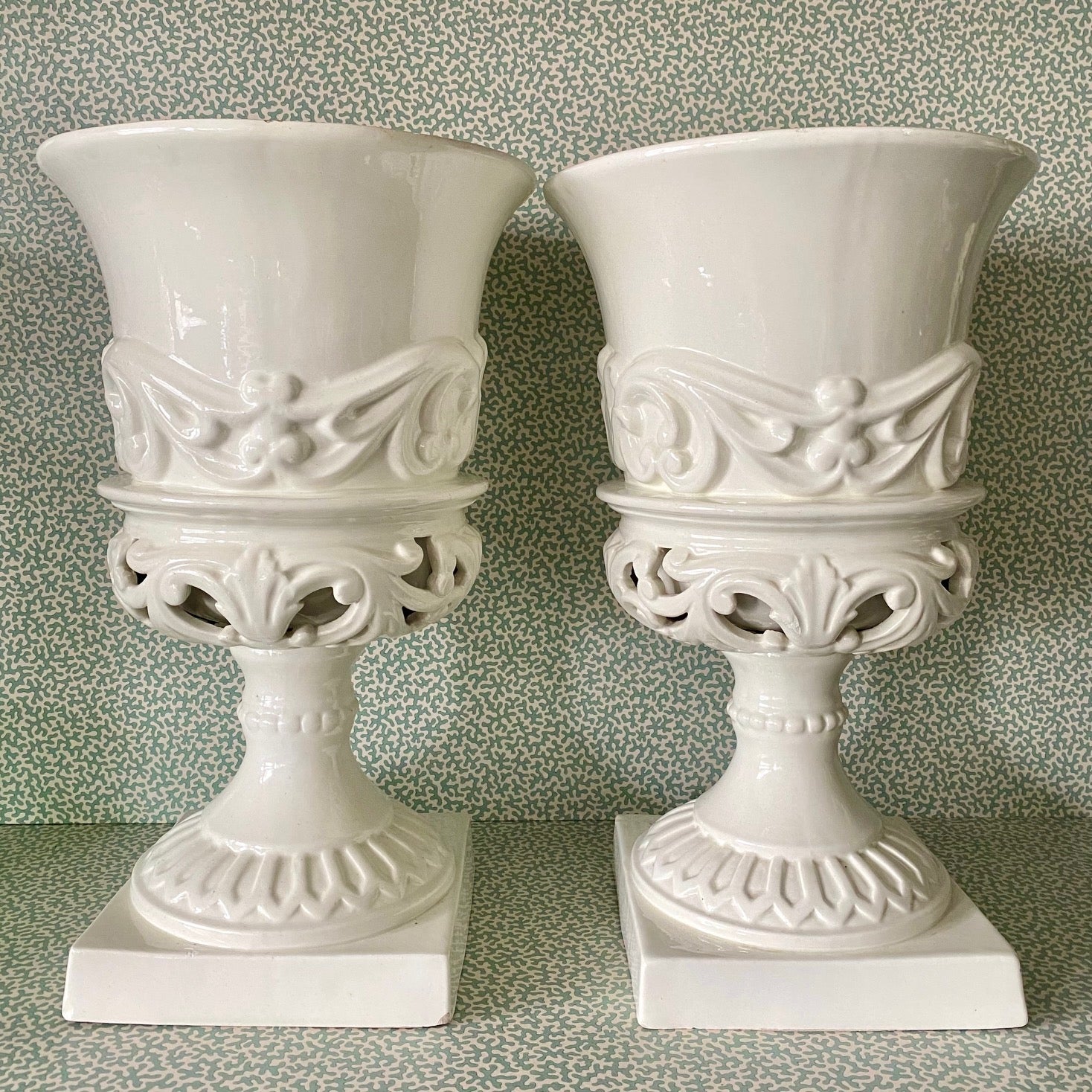 Pair Large White Ceramic Urns