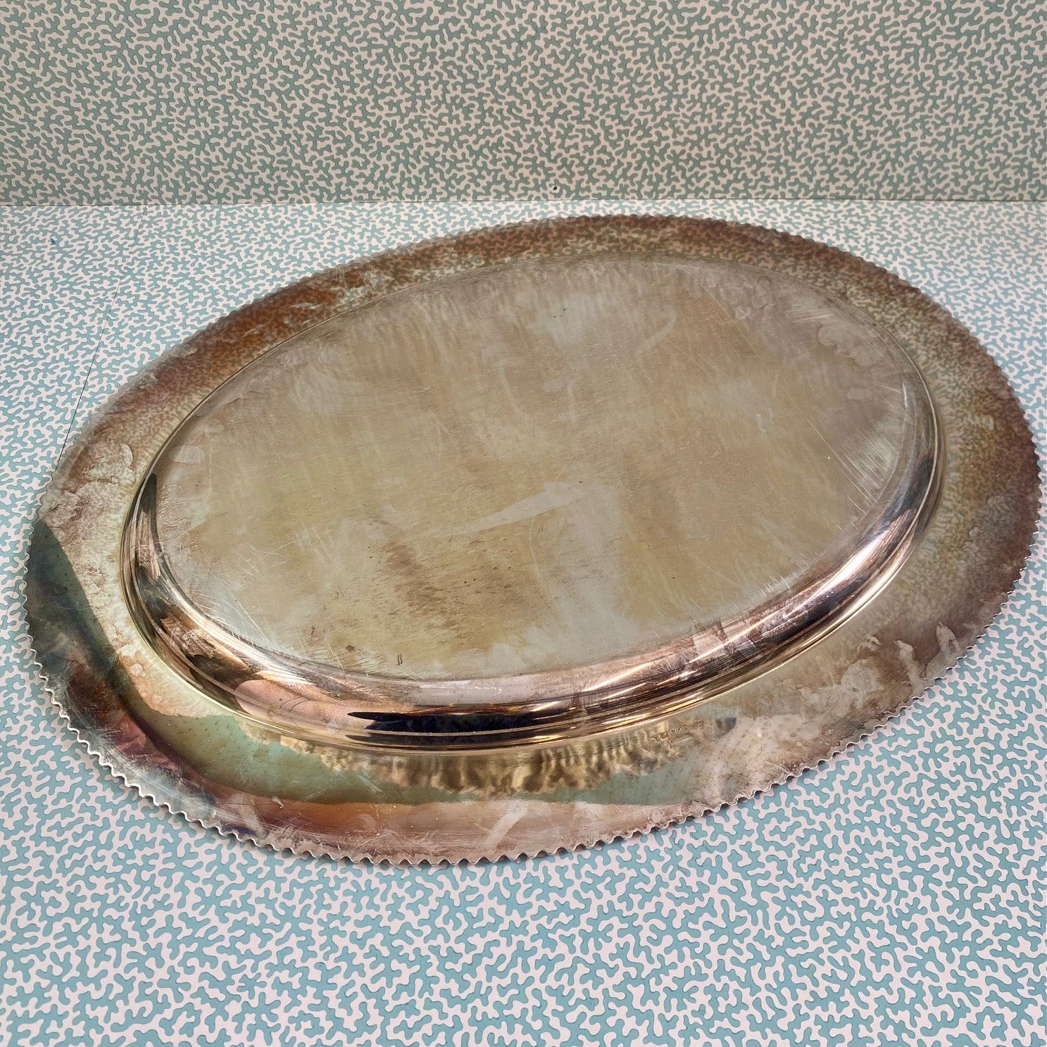 HUGE Oval Silver Plated Tray U50