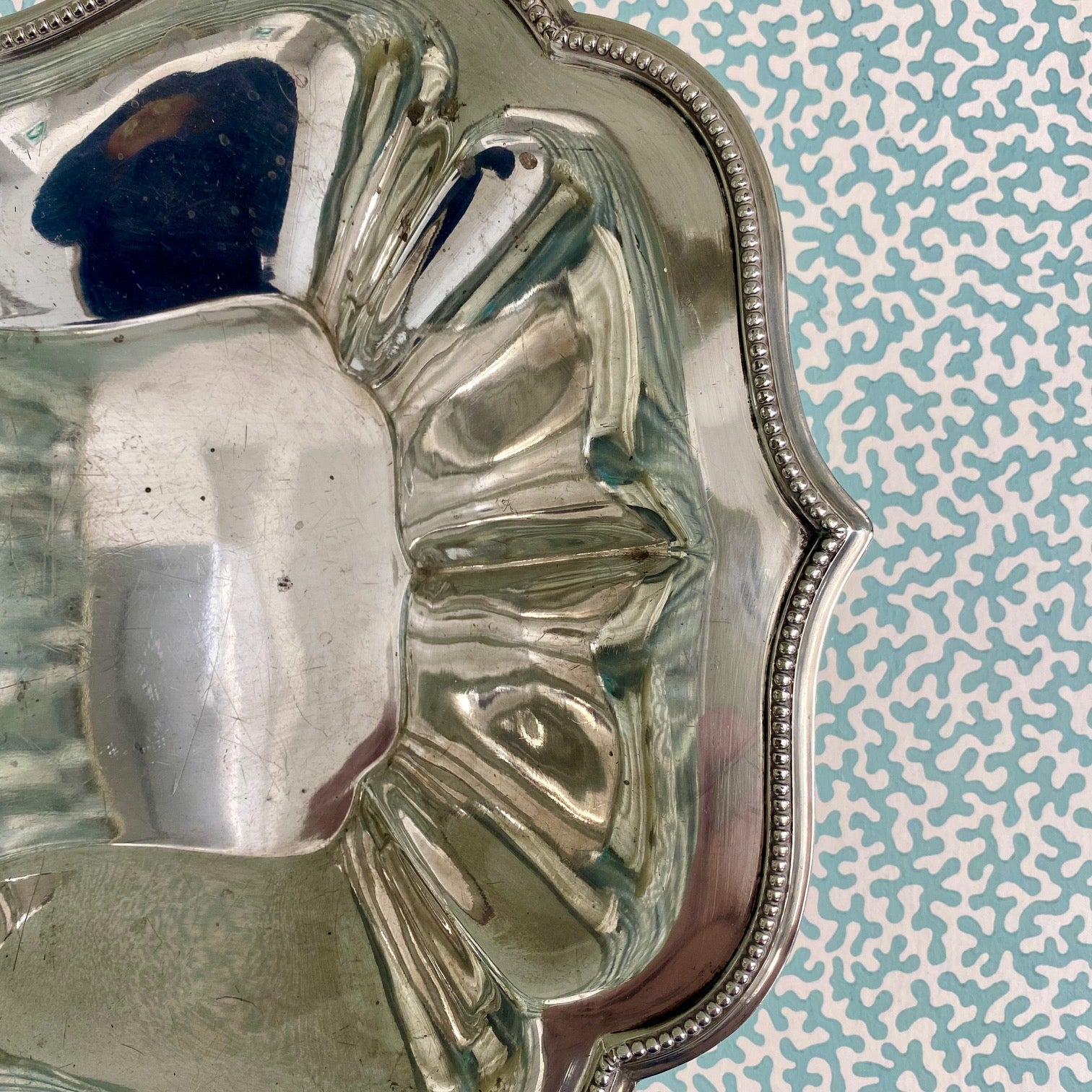 Silver Plate Deep Serving Dish with Beaded Scalloped Edge C193