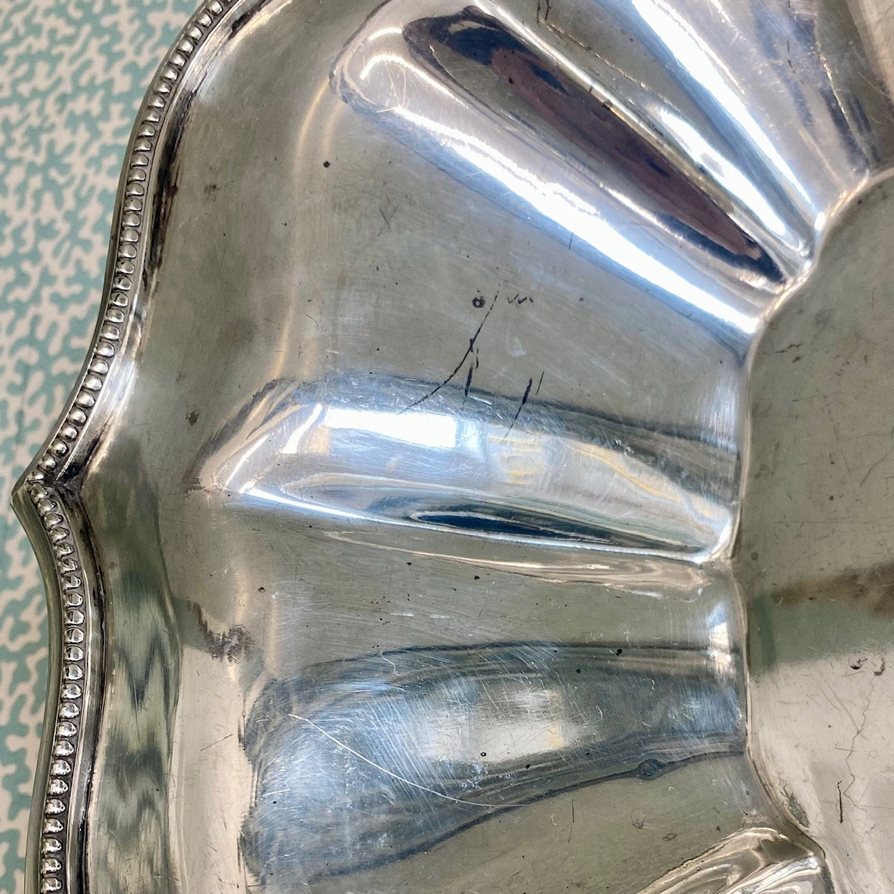 Silver Plate Deep Serving Dish with Beaded Scalloped Edge C193
