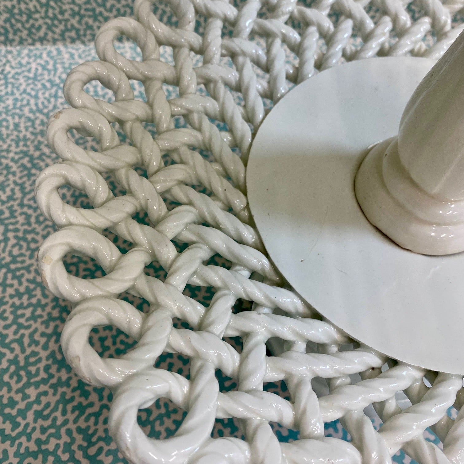 Cream Lattice Rope Pattern Double Cake Stand C134