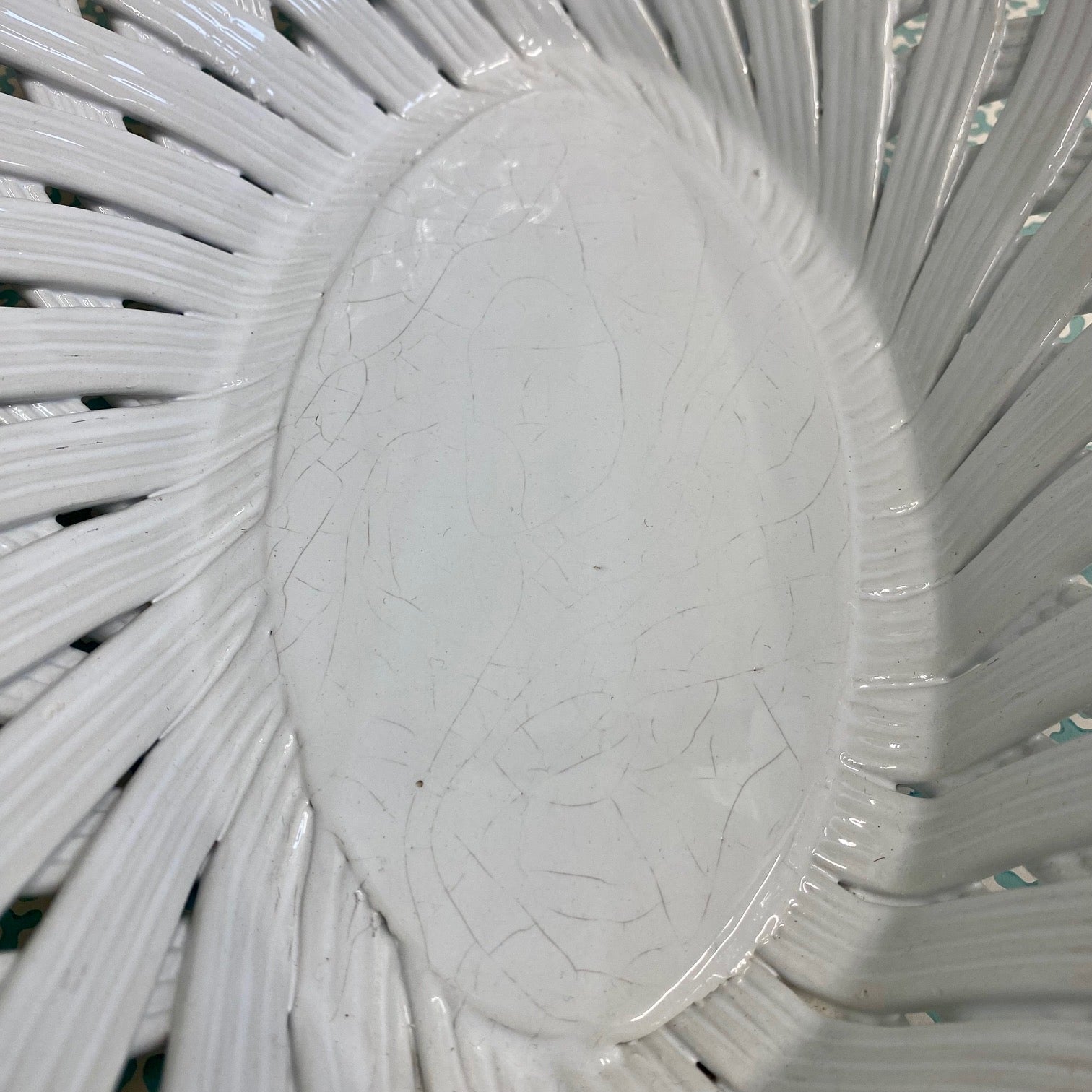 Large Vintage White Oval Lattice Bowl C120