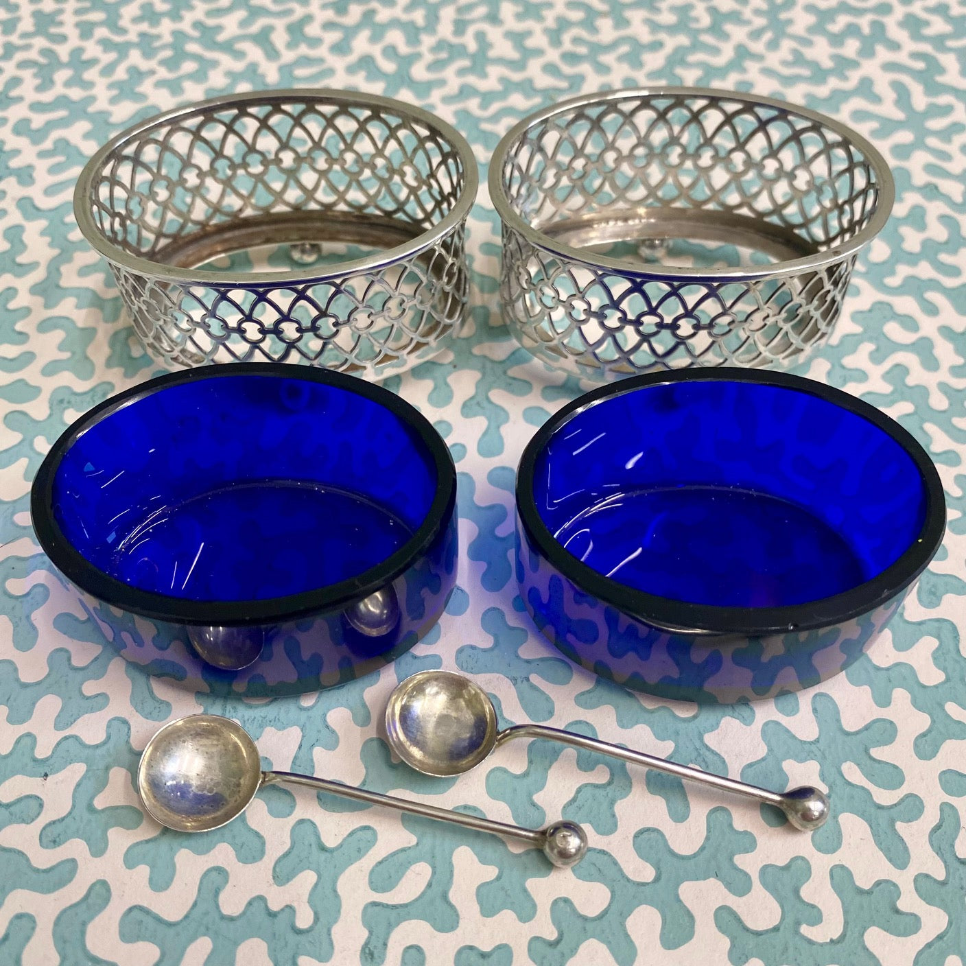 Pair Sterling Silver Salts with Spoons P36