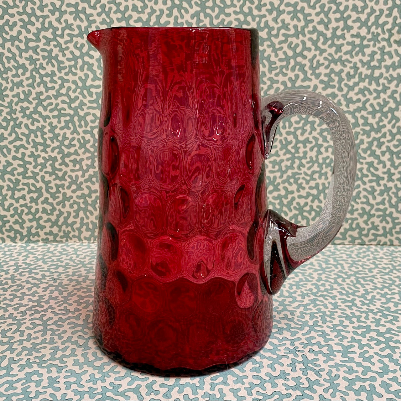Cranberry Glass Jug with Dimpled Pattern S17
