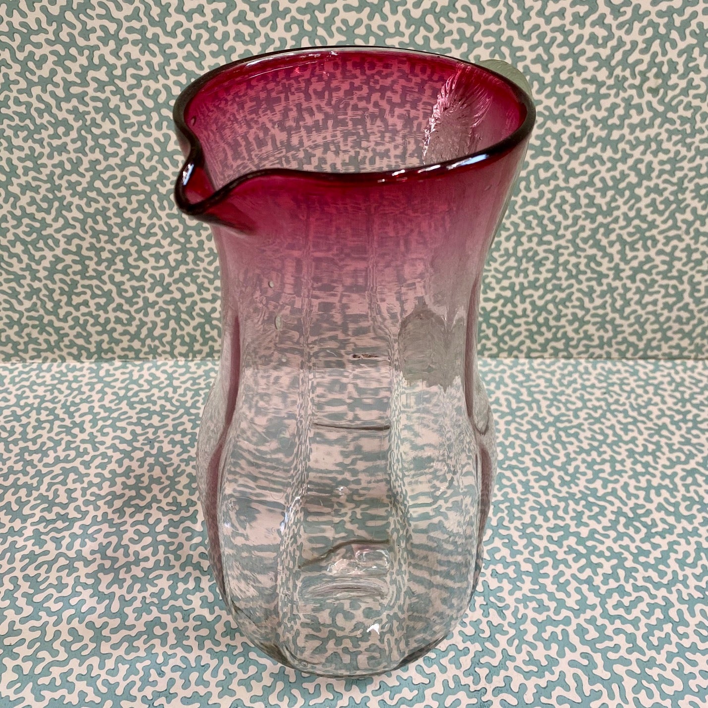 Tinted Cranberry and Clear Glass Jug S19