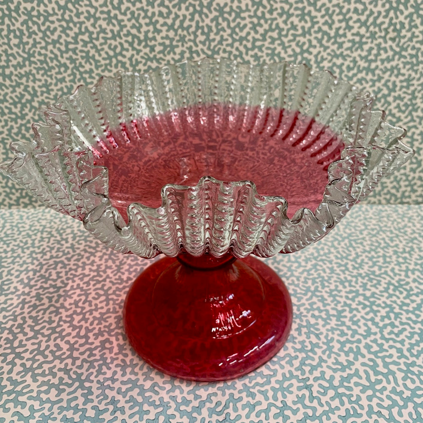 Cranberry Tazza Pedestal with Frilled Rim A156