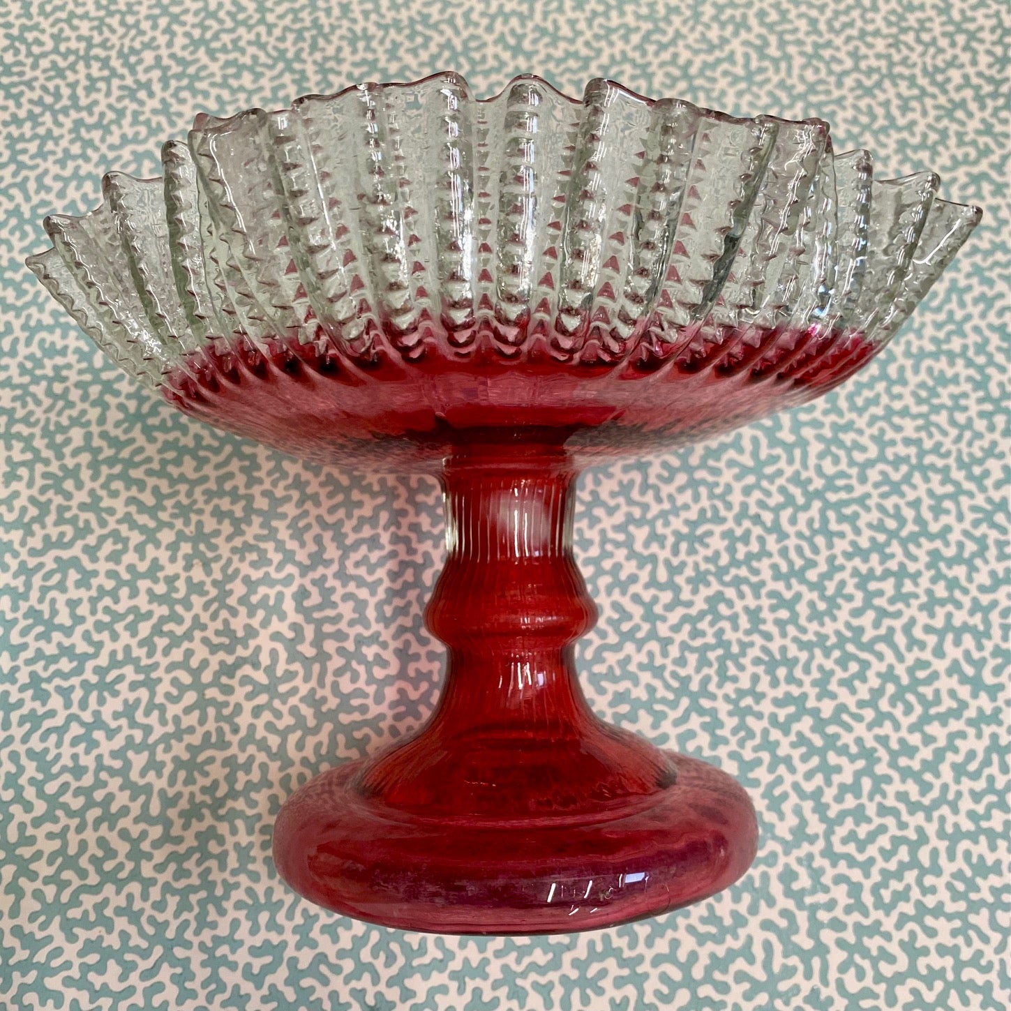 Cranberry Tazza Pedestal with Frilled Rim A156