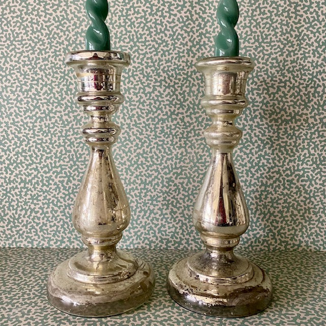 Pair Large Antique Mercury Glass Candlesticks
