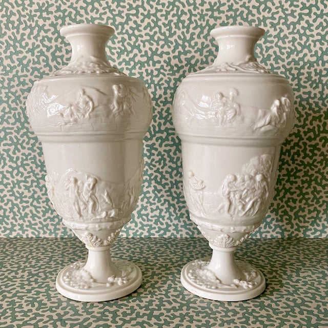 Pair Antique Naples Urn Vases