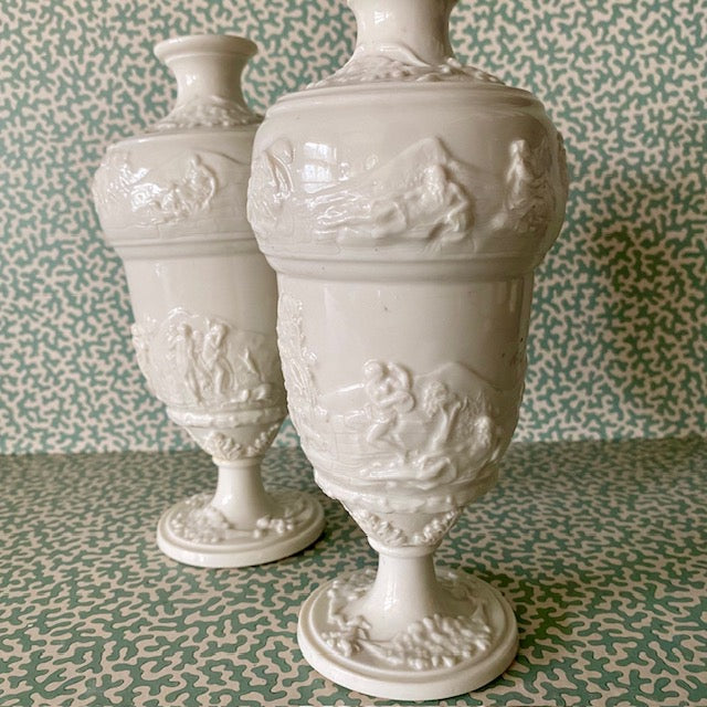 Pair Antique Naples Urn Vases