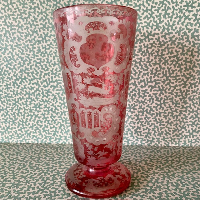 Exquisite Bohemian Pink Glass Vase