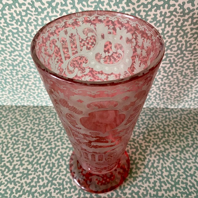 Exquisite Bohemian Pink Glass Vase