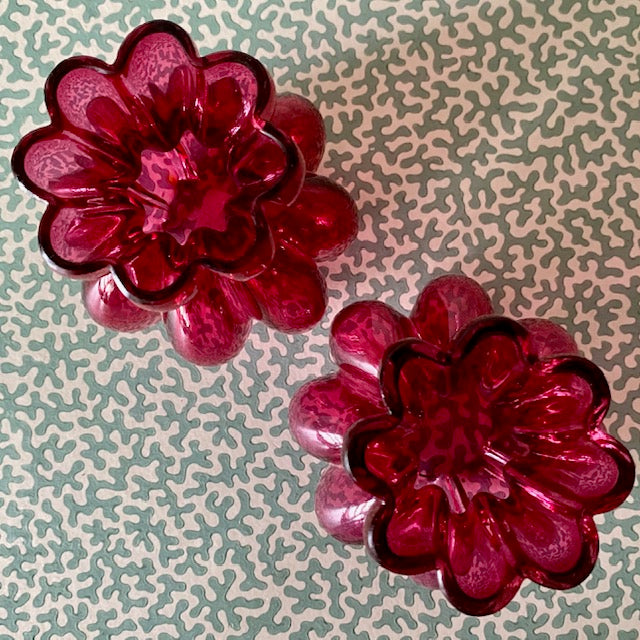 Pair Victorian Cranberry Glass Bulb Vases