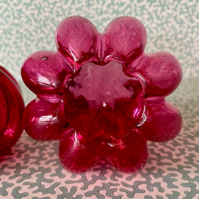 Pair Victorian Cranberry Glass Bulb Vases