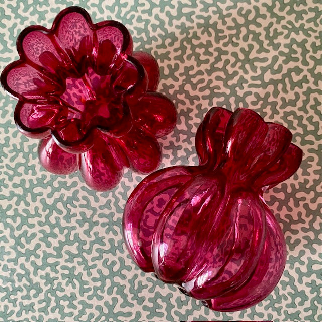 Pair Victorian Cranberry Glass Bulb Vases