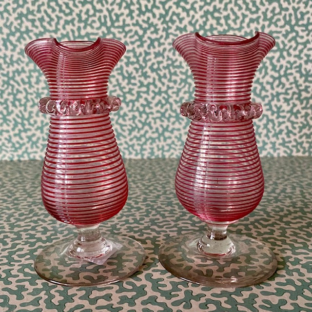 Pair Pink Thread Posy Vases