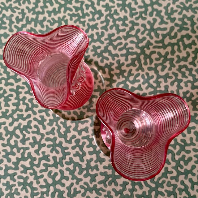 Pair Pink Thread Posy Vases