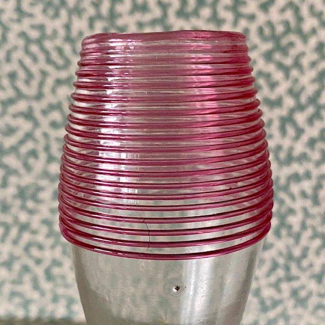 Pair Pink Thread Topped Stem Bud Vases