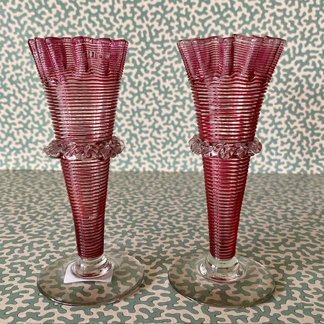 Pair Pink Thread Posy Vases