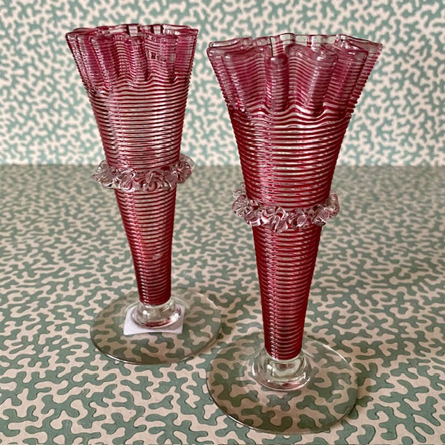 Pair Pink Thread Posy Vases
