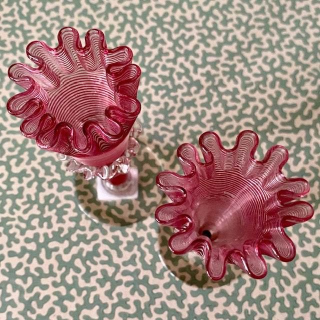 Pair Pink Thread Posy Vases