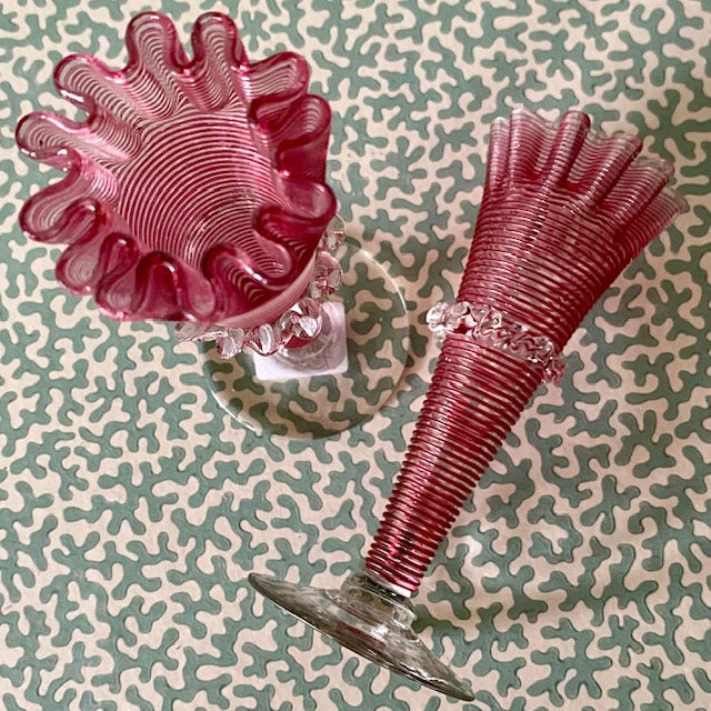 Pair Pink Thread Posy Vases