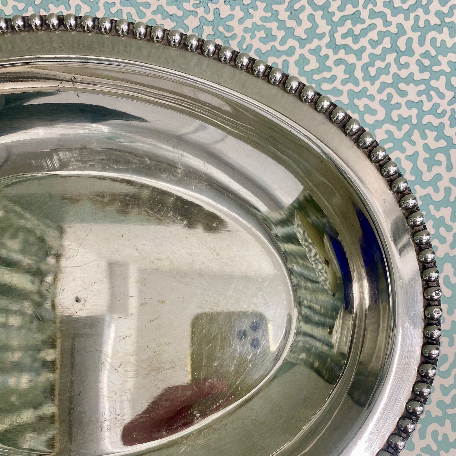Silver Plated Oval Dish with Beaded Rim G27