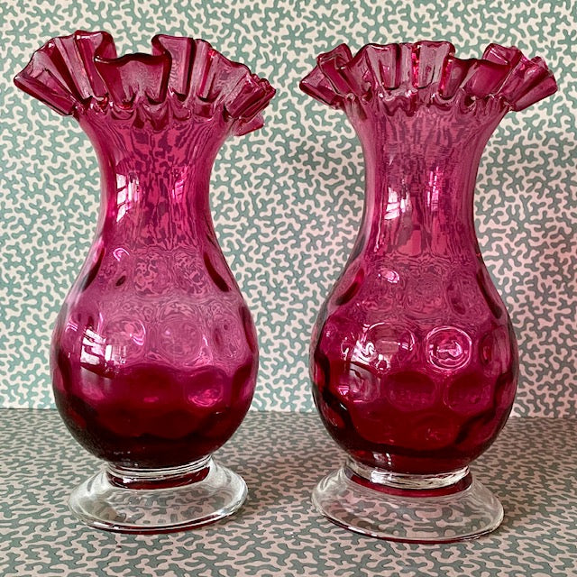 Pair Cranberry Vases