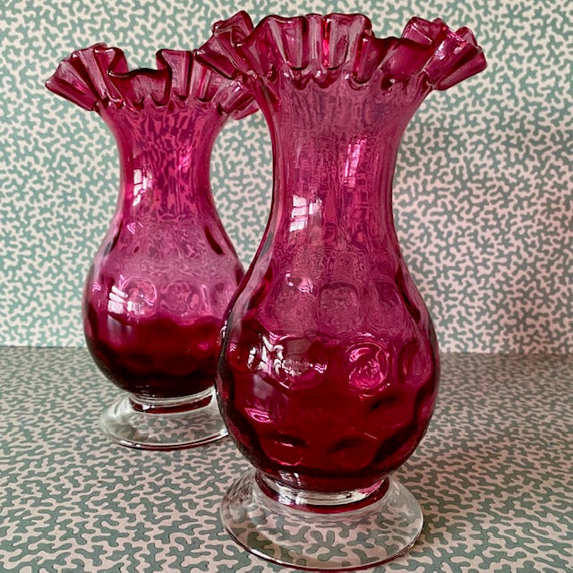 Pair Cranberry Vases