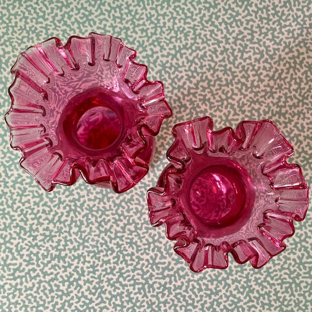Pair Cranberry Vases