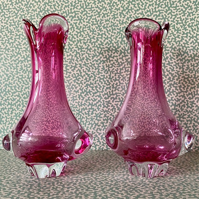 Pair Vintage Murano 1960's Pink Glass Vases