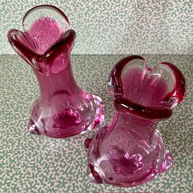 Pair Vintage Murano 1960's Pink Glass Vases