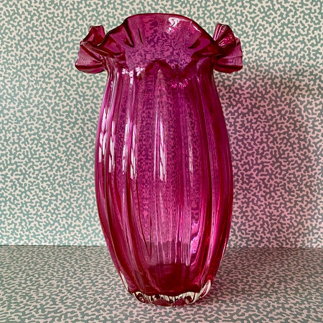 Fabulous Huge Vintage Pink Glass Vase