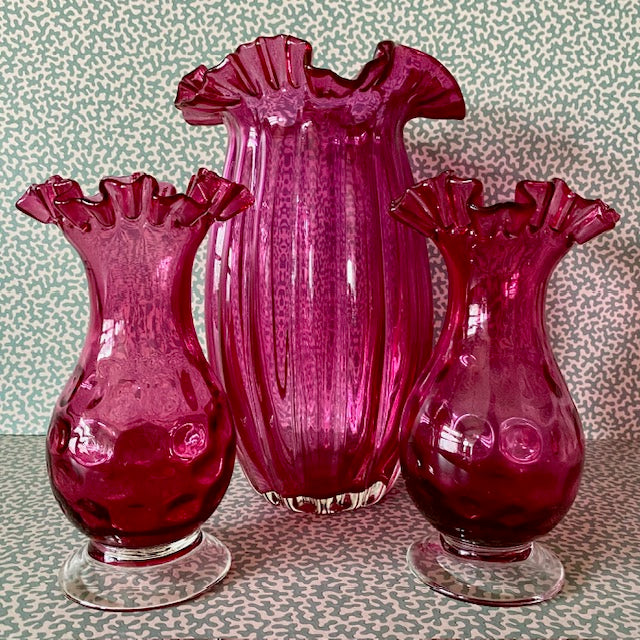 Pair Cranberry Vases