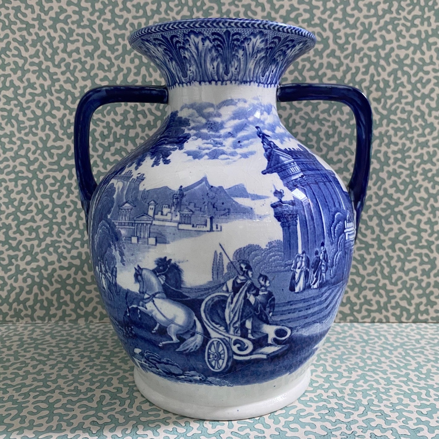 Large Blue & White Cauldon Urn Vase R88
