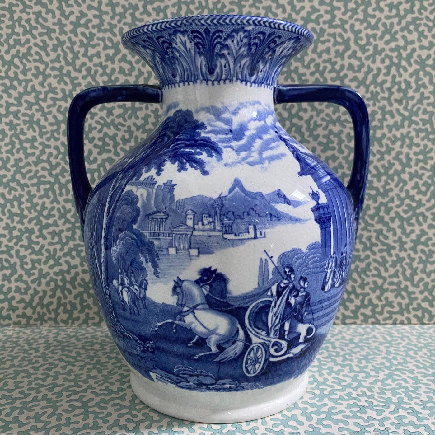 Large Blue & White Cauldon Urn Vase R88